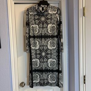 Vintage Unbranded Black and White Paisley Dress